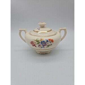 Vintage Covered Sugar Dish Summer Garden Floral Warranted 22K Gold